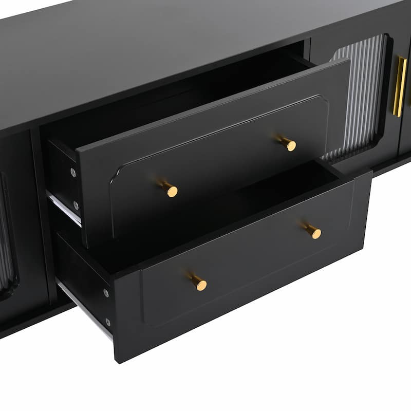 Retro TV Stand with Fluted Glass Doors for TVs Up to 78''