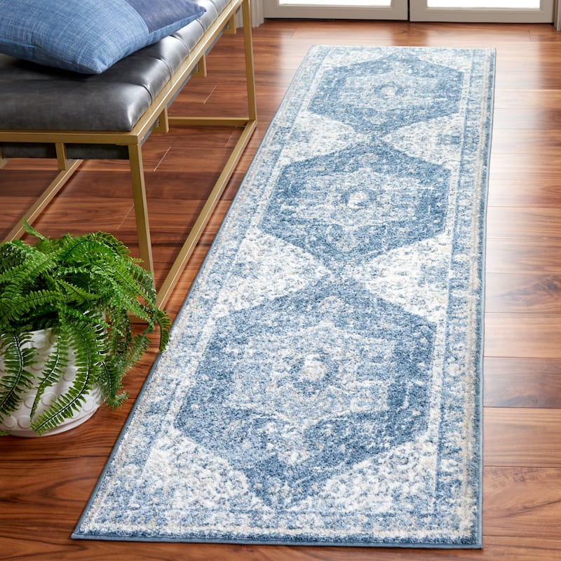 SAFAVIEH Layla Vicky Shabby Chic Farmhouse Rug - 2'2" x 9' Runner - Ivory Grey/Blue