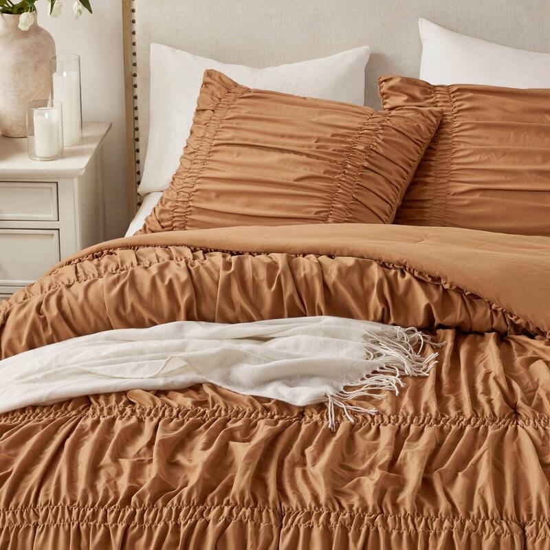 Soft Brown Twin Comforter Set Microfiber French Country All-Season Bedding, 2PC
