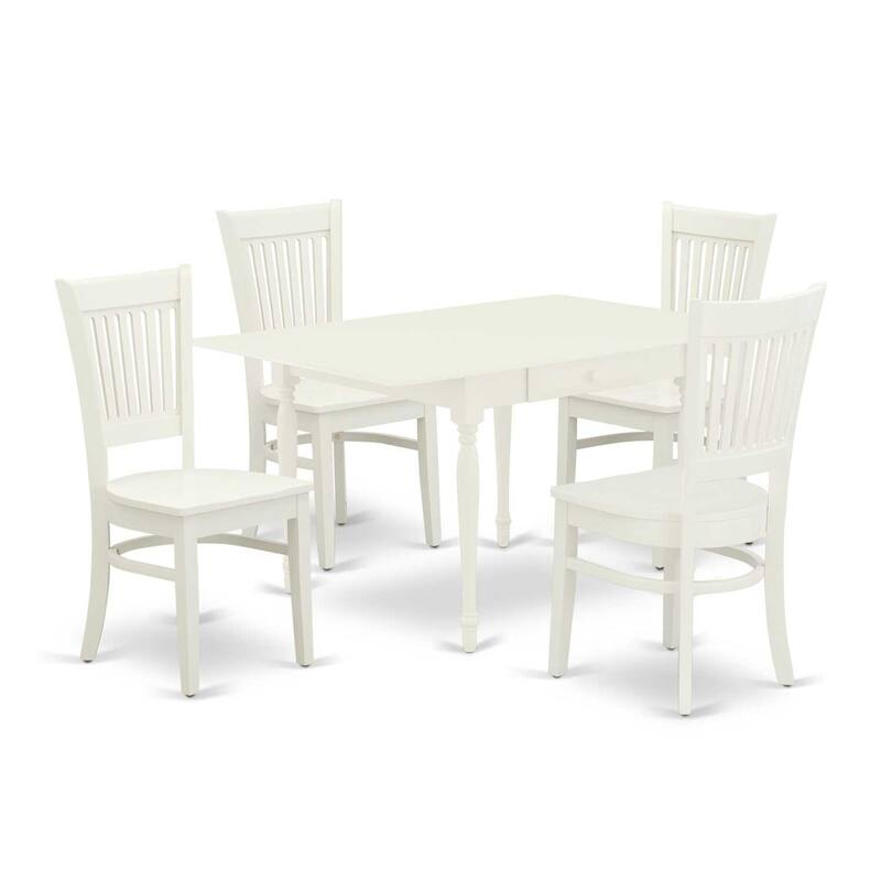 5-Piece Linen White Finish Solid Wood Top - Rectangular Dining Room Set Seats-4