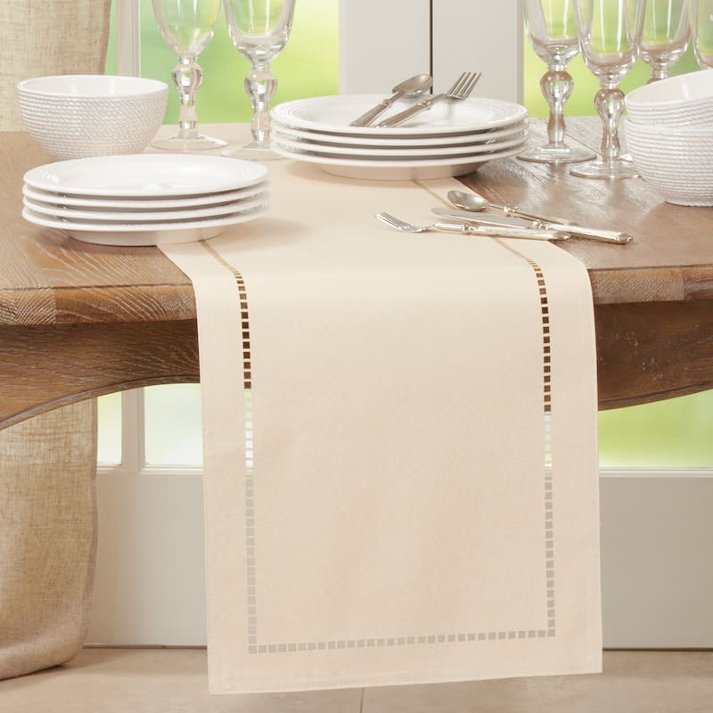 Table Runner with Laser-cut Hemstitch - Ivory - 14"x108"