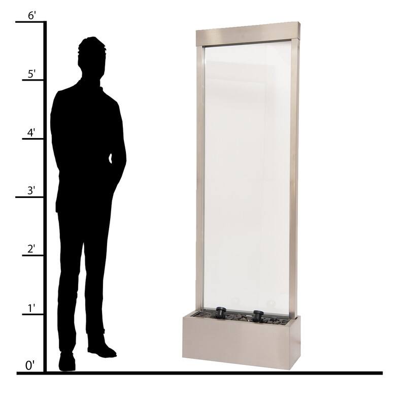 XBrand 72" Steel/Glass Free-Standing Waterfall Fountain w/ Pump, LED Lights and Rocks