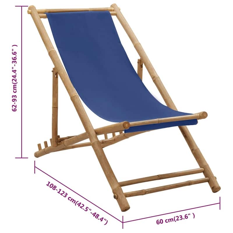 vidaXL Patio Deck Chair Sling Chair for Balcony Deck Porch Bamboo and Canvas - 23.6" x (42.5"-48.4") x (24.4"-36.6")