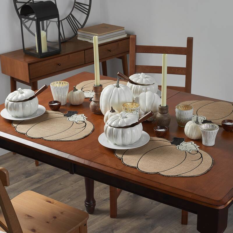 Burlap Pumpkin Placemat, Set of 4 - 14"x16" - Natural