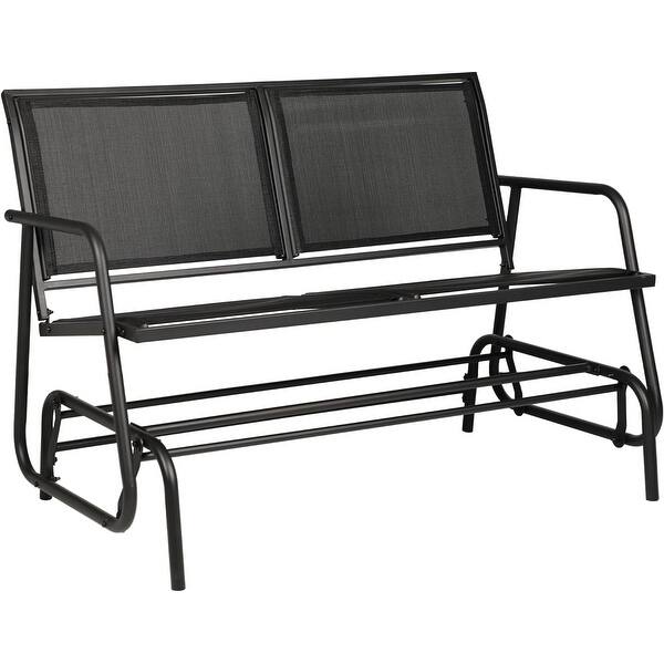 2-Person Black Outdoor Patio Glider Garden Bench Double Rocker Chair ...