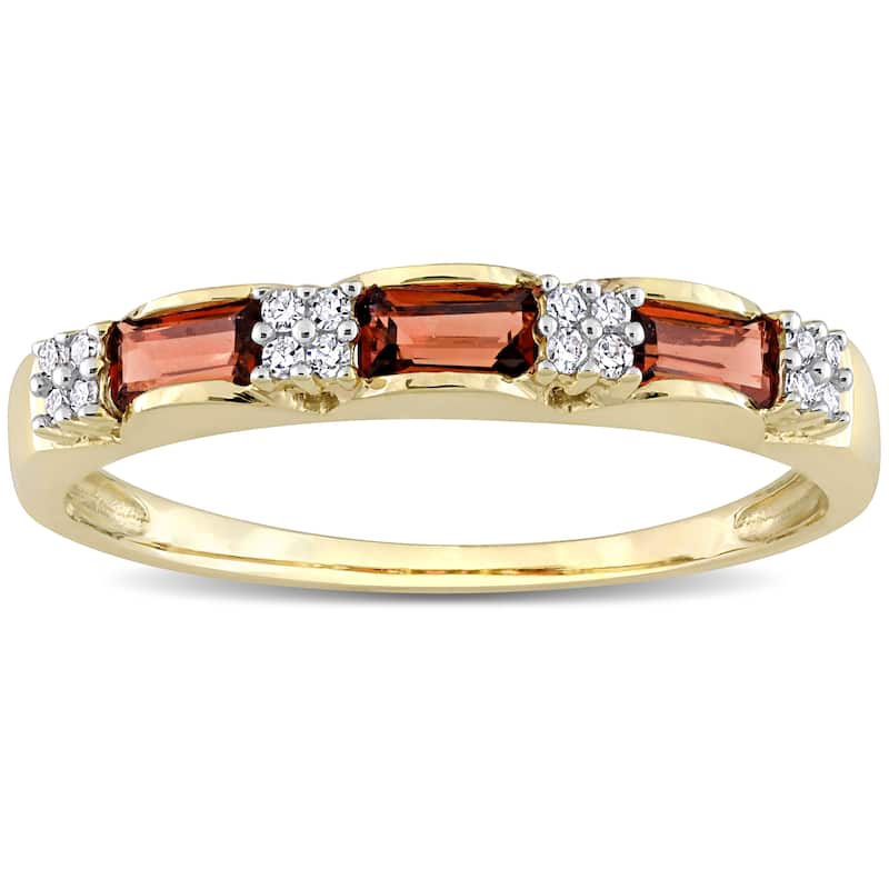Miadora 10k Yellow Gold Baguette-cut Garnet & Diamond Accent Stackable Eternity Wedding Band Ring