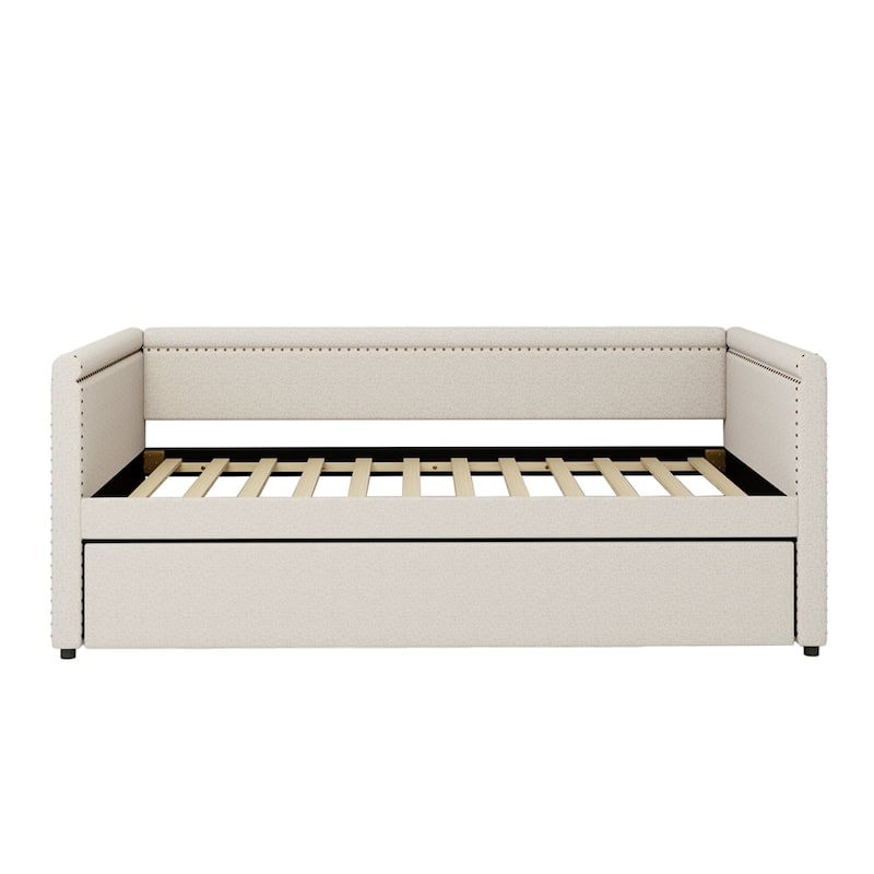 Traditional Linen Fabric Upholstered Twin Size Daybed with Trundle