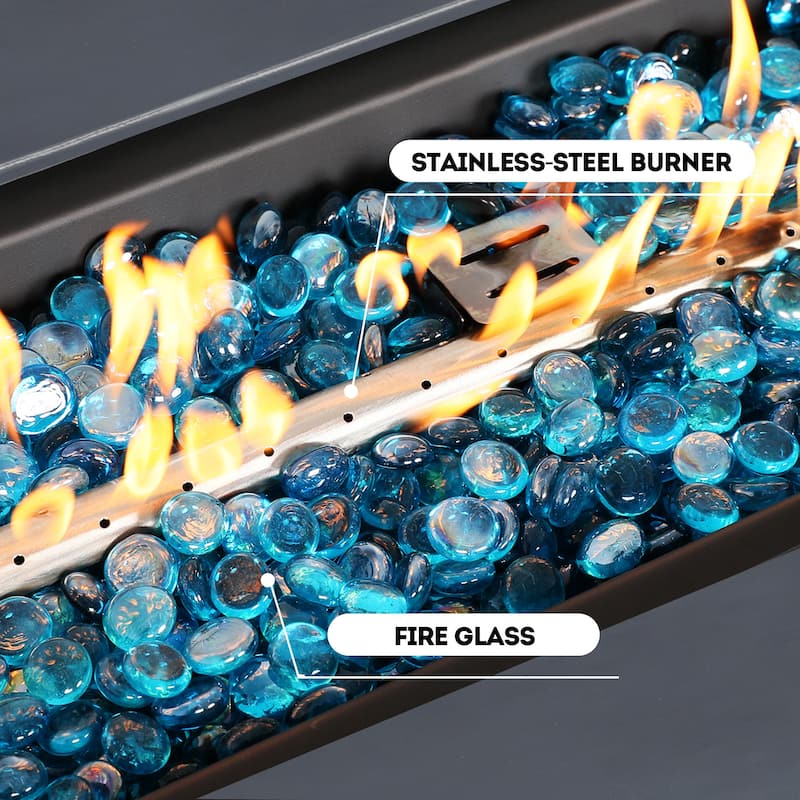 Patio Watcher 56in. Outdoor Rectangle Magnesium Oxide Fire Pit Table with Gas Tank Cover and Wind Guard