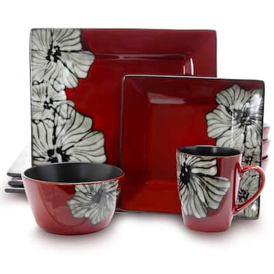 Dinnerware 16 Piece Set in Cherry Red with White