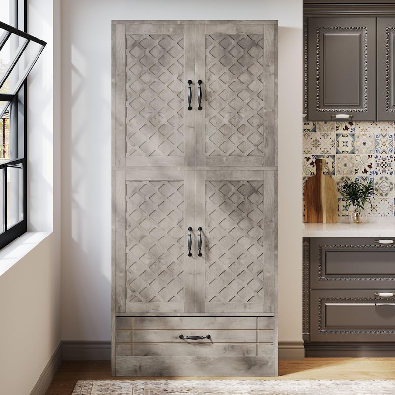 70-Inch Kitchen Pantry Cabinet, Tall Bakers' Rack Kitchen Cabinet with Doors and Drawer - N/A