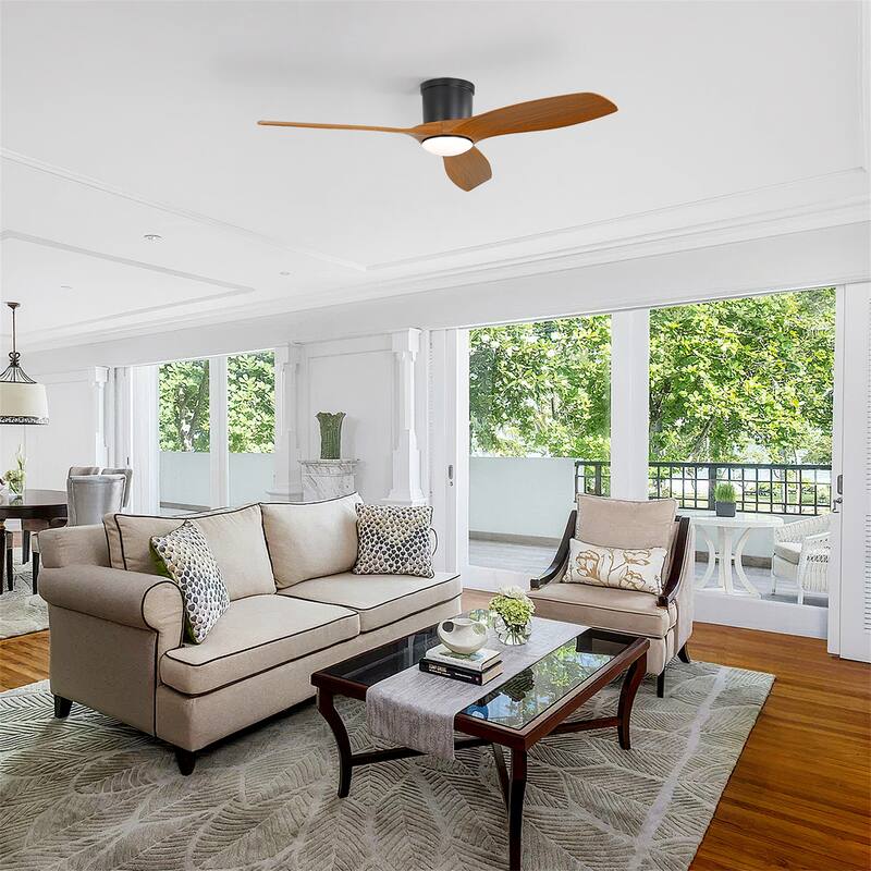 52 Inch Modern Flush Mount Ceiling Fan with LED Light