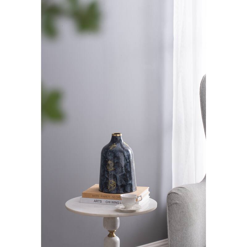 D6.7x10.2" Blue and Gold Decorative Glass Flower Vase