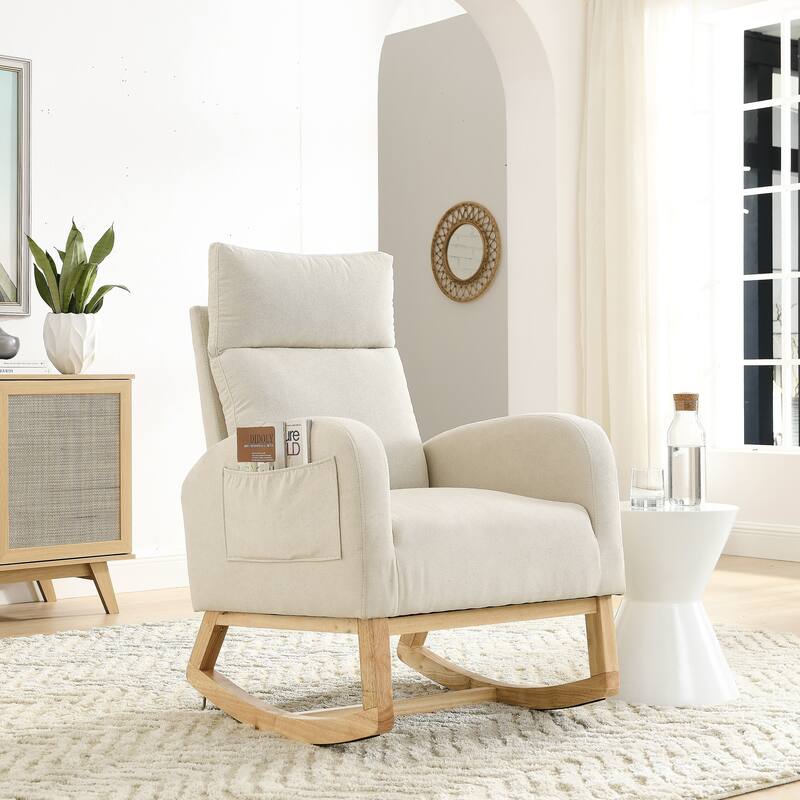 27.6"W Modern Accent High Backrest Living Room Lounge Arm Rocking Chair, Two Side Pocket