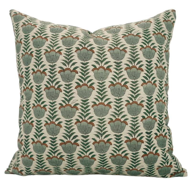 Fabdivine Handmade Floral or Weave Yellow Pillow Cover in Soft Linen for Block Print Room Boho Spring Home Décor, Lehar - Lotus- Grey, Brown - 22" x 22" - Pillow Covers