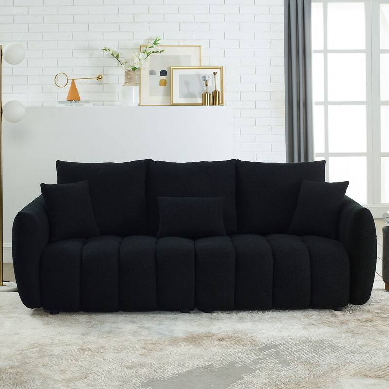 GDFStudio - 3-Seater Teddy Fabric 81" Sofa with 3 Back Pillows and 3 Back Cushions
