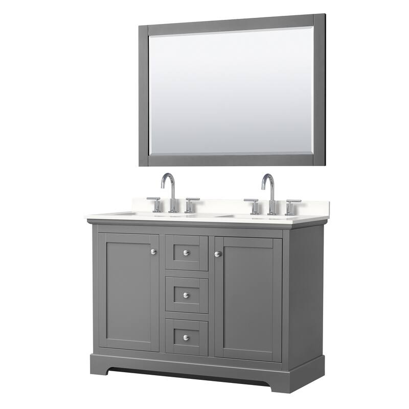 Wyndham Collection WCV232348D-QTZ-US3M46 Avery 48" Free Standing - Dark Gray / White Quartz Top / Polished Chrome
