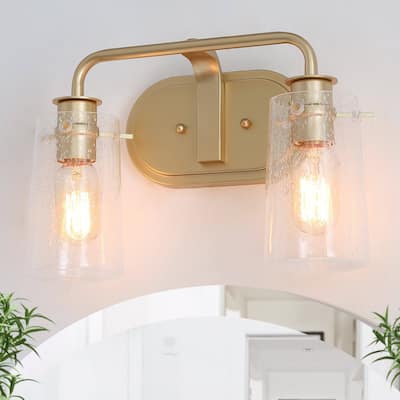 Mid-century Modern 2-light Gold Bathroom Vanity Light Dimmable Armed Wall Lighting - L13.5" x W5" x H9"