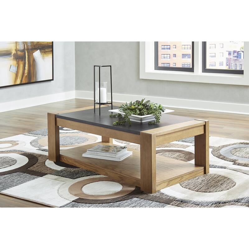 Signature Design by Ashley Quentina Black/Brown Lift Top Coffee Table - 48"W x 26"D x 17"H