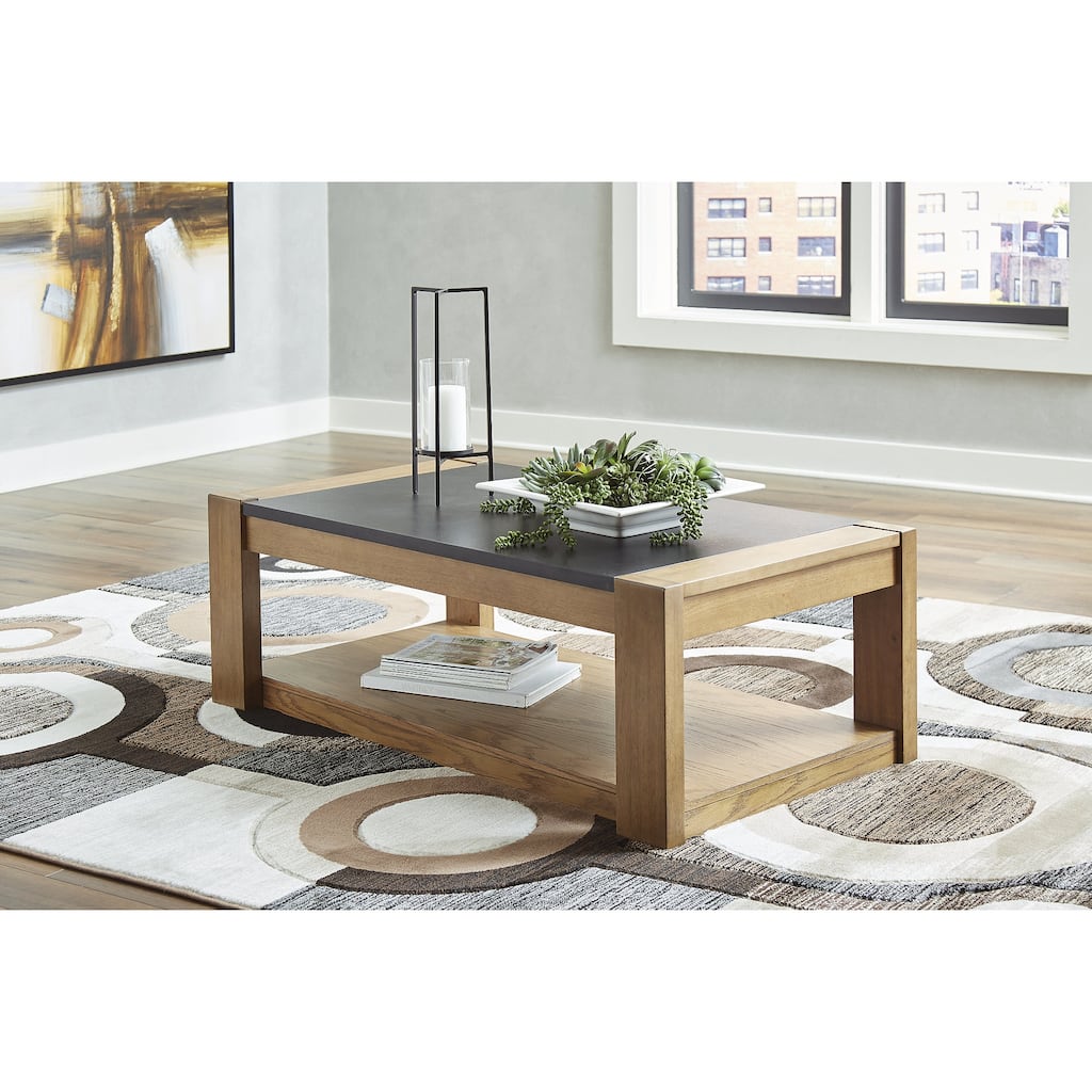 Signature Design by Ashley Quentina Black/Brown Lift Top Coffee Table - 48"W x 26"D x 17"H