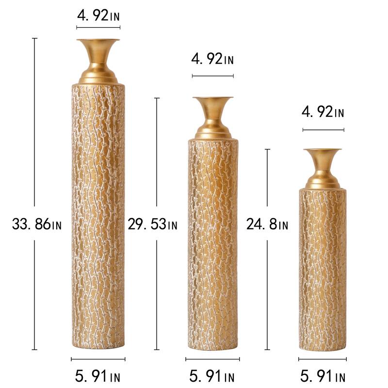Metal decorative vases High distress metal center vases with growing vine patterns, set of 3 vases