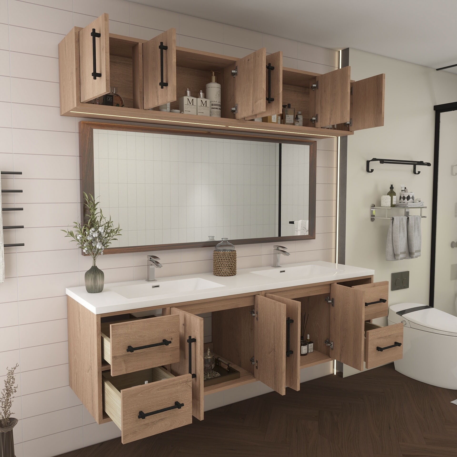 Victoria 72'' Double Sink Wall-Mounted Vanity Set with Motion