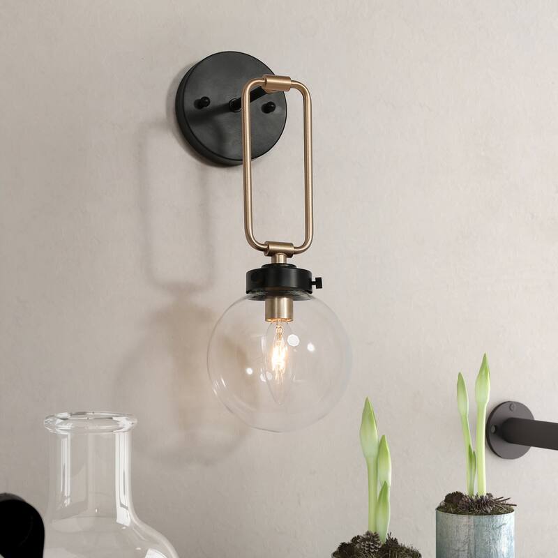 Modern 1-Light Bathroom Vanity Light Marsie Armed Glass Dimmable Farmhouse Wall Sconce for Foyer/ Stairway - L5" x W7" x H14.5"
