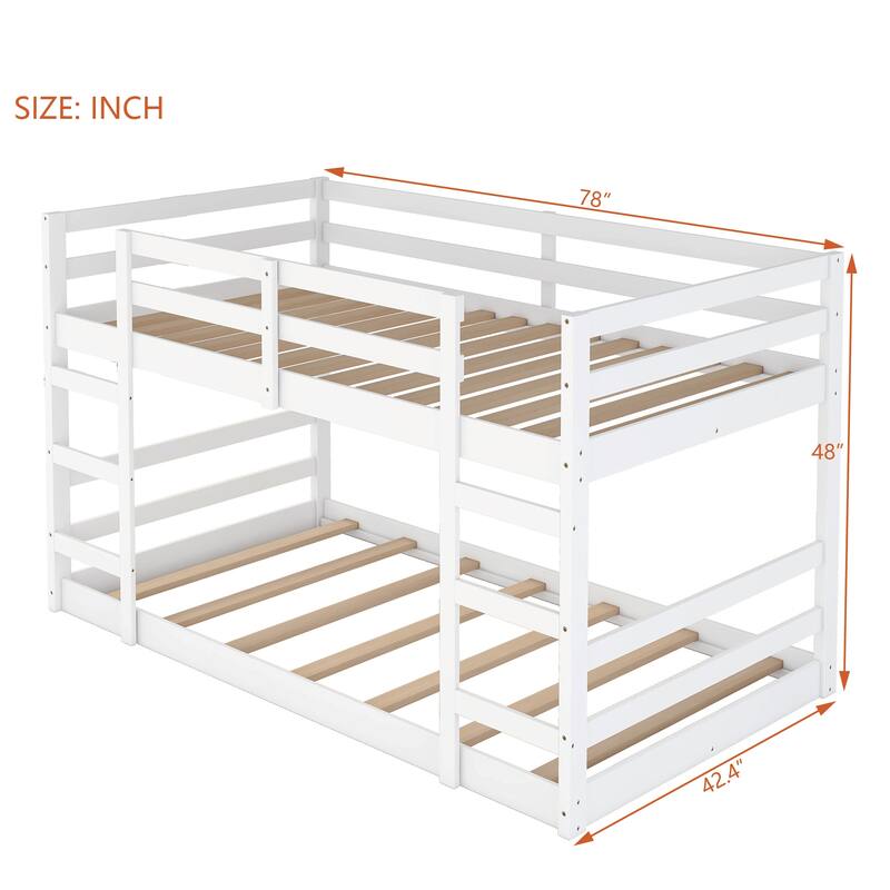 Twin Over Twin Bunk Bed with Ladder, White