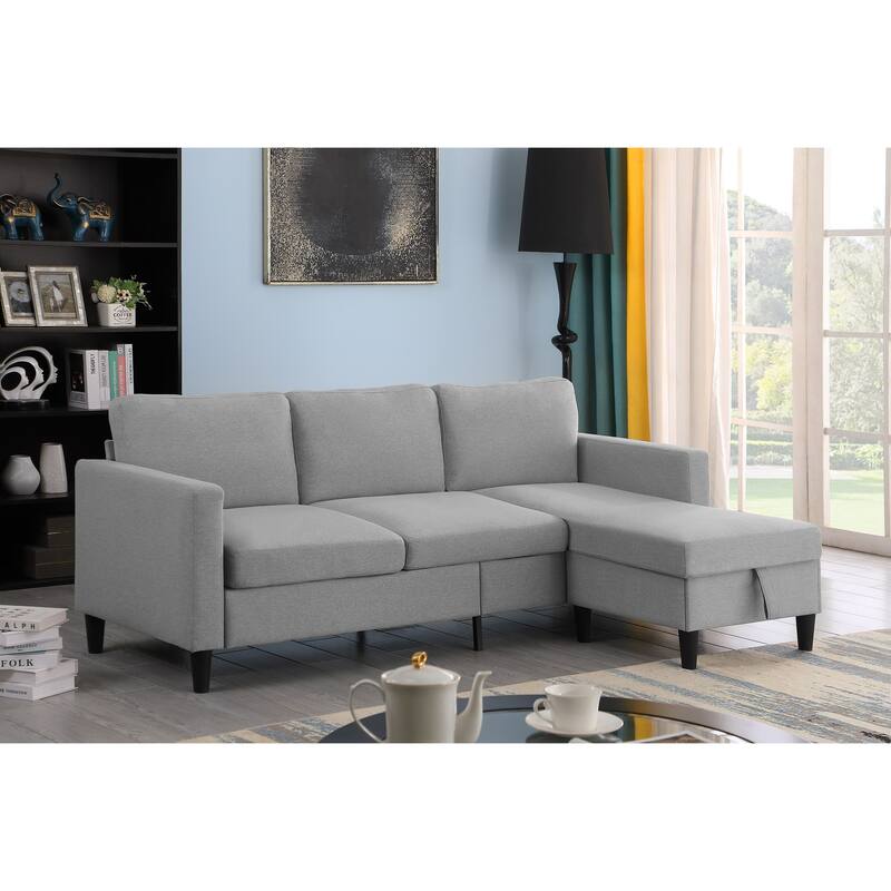 Marcus 77" Mid Century Reversible Sectional with Storage Ottoman - Misty Grey