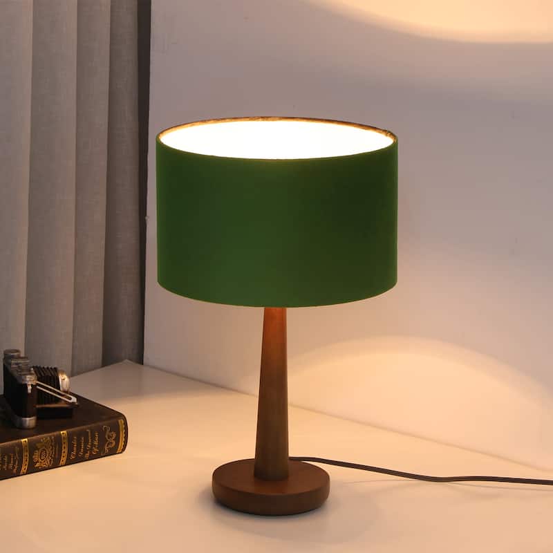 18.5" Modern Table Lamp with Walnut Wood Base, Dimmable Bedside Lamp, UL Listed