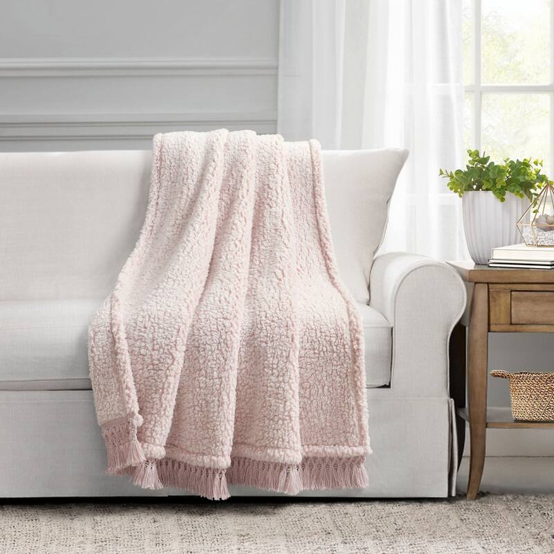 Lush Decor Sherpa Tassel Fringe Throw Blanket - Blush
