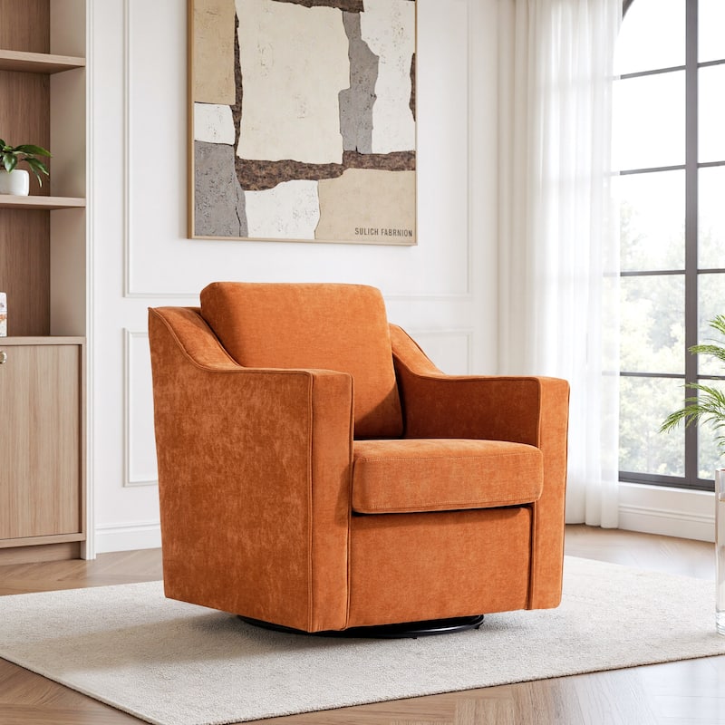 UIXE Chenille/Leather Swivel Barrel Chair Accent Chairs For Living Room - Chenille - Orange