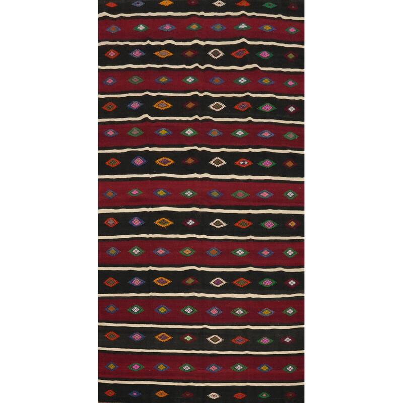 Hand Woven Oriental 100% Wool Carpet Southwestern Tribal Red Kilim Area Rug - 10' 7'' X 5' 10''