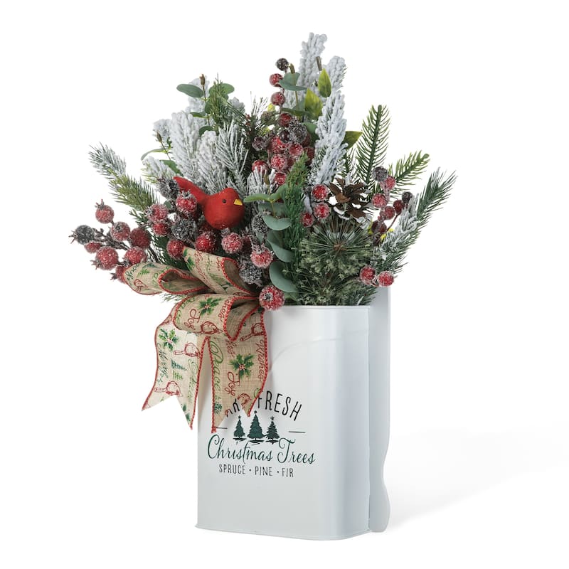 Glitzhome Artificial Christmas Flocked Pinecone Berry Teardrop Wreath Centerpiece - Centerpiece