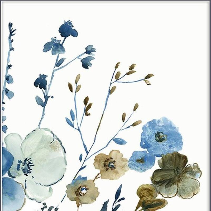 HomeRoots Set Of Two Blue Blossoming Silver Framed Wall Art