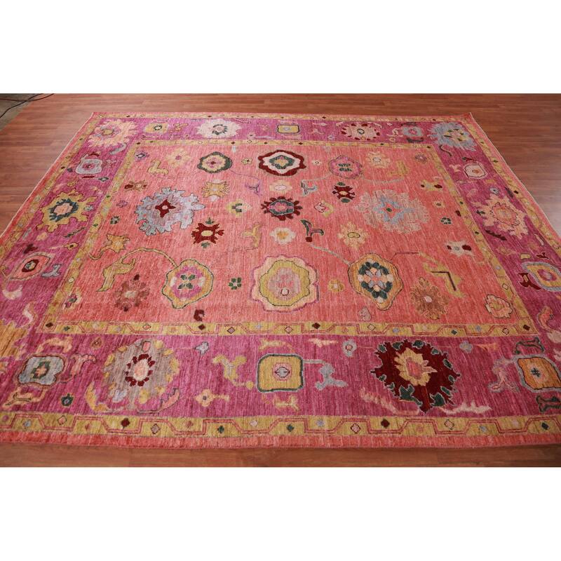 Hand Knotted Oriental 100% Wool Carpet Transitional All-Over Coral Oushak Area Rug - 9' 8'' X 8' 2''