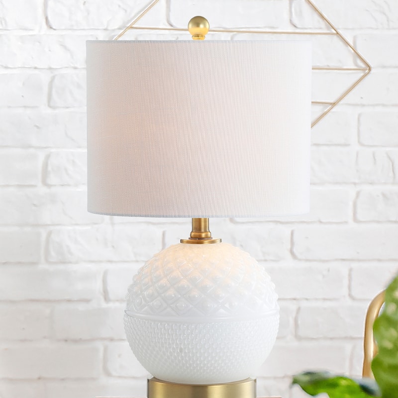 Krister 20.5" Glass/Metal LED Table Lamp, White/Brass Gold by JONATHAN Y
