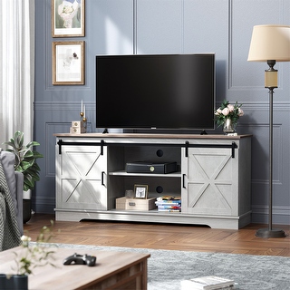 Evelynn TV Stand Sliding Barn Door Farmhouse Wood Entertainment