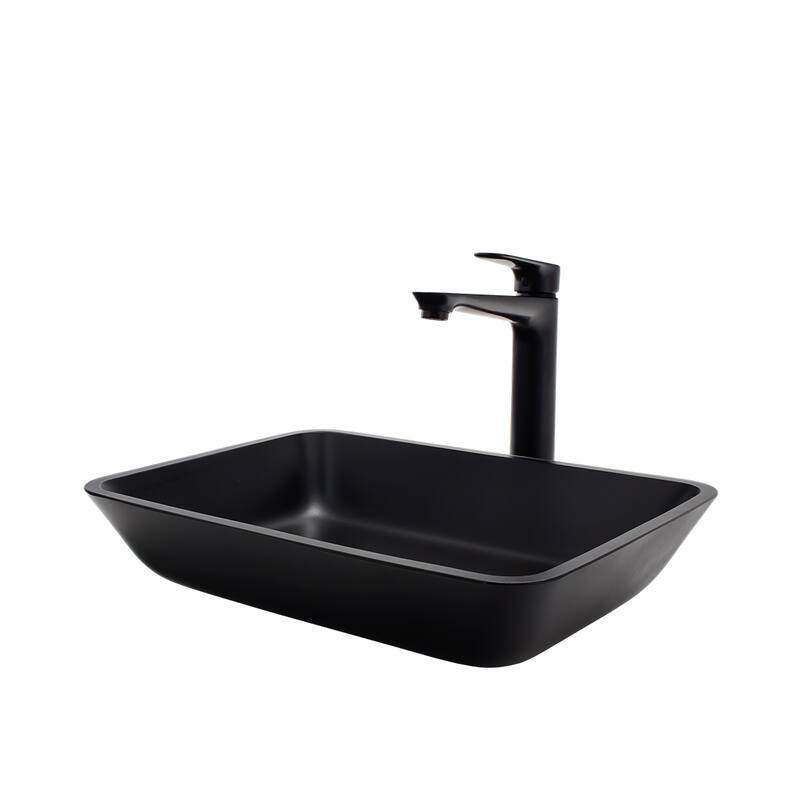 Vinnova Glass Rectangular Vessel Bathroom Sink without Faucet