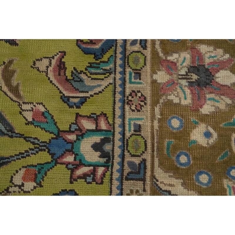 Hand Knotted Oriental 100% Wool Carpet Traditional Floral Green Tabriz Area Rug - 9' 1'' X 6' 3''