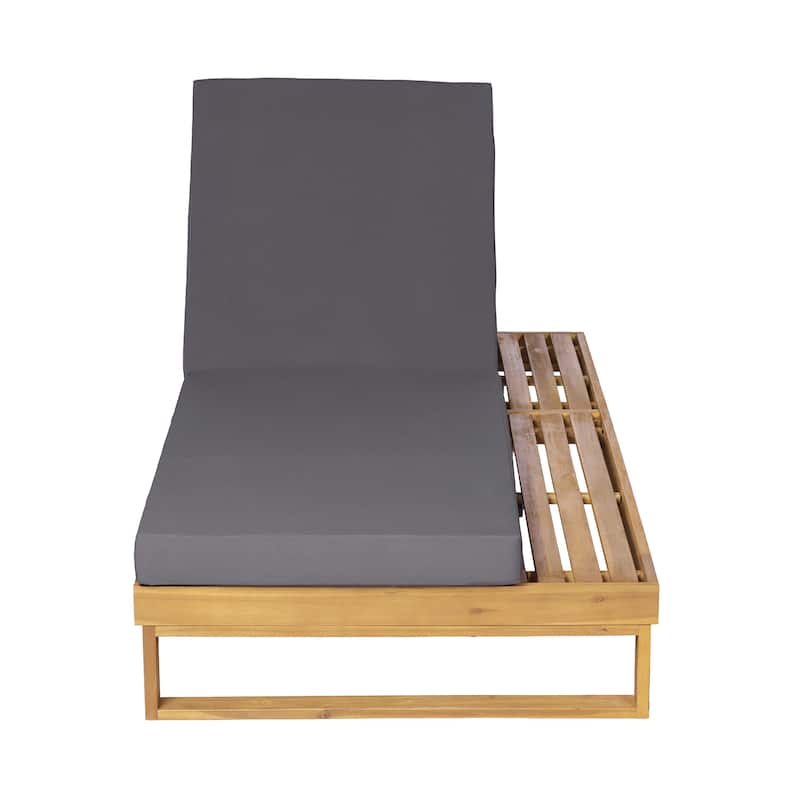 Christopher Knight Home - Modern Outdoor Acacia Wood Chaise Lounge with 4-Position Adjustable Backrest & 3-Fold Cushion