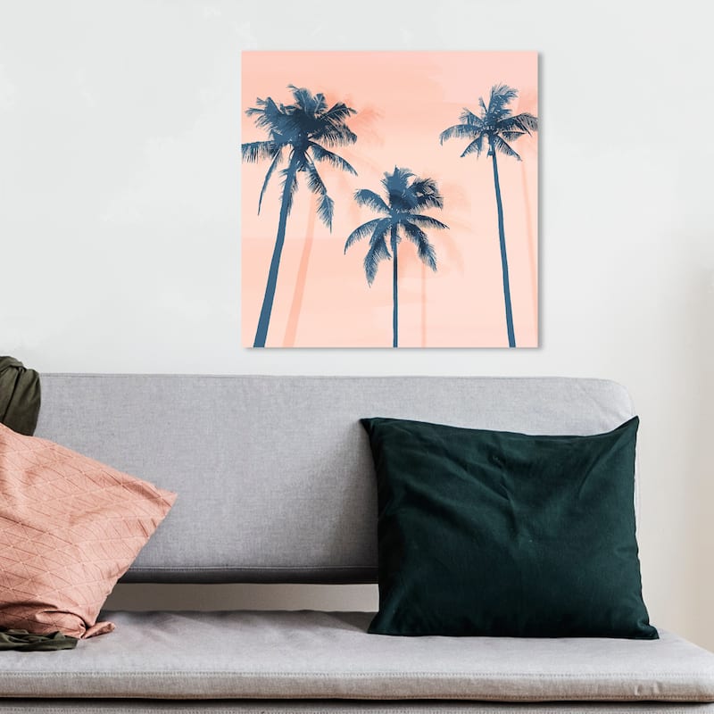 Wynwood Studio 'Palms in Tropical Square' Floral and Botanical Wall Art Canvas Print Trees - Orange, Blue