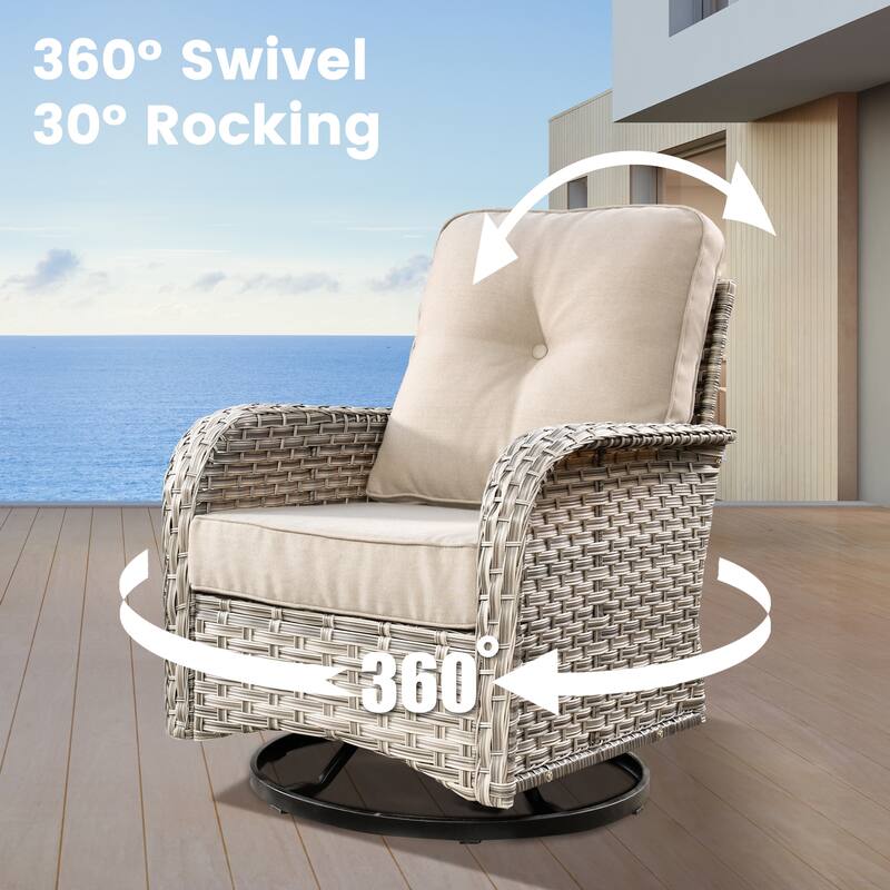 OVIOS 11 Pieces Outdoor Wicker Swivel Chair Set With Fire Table
