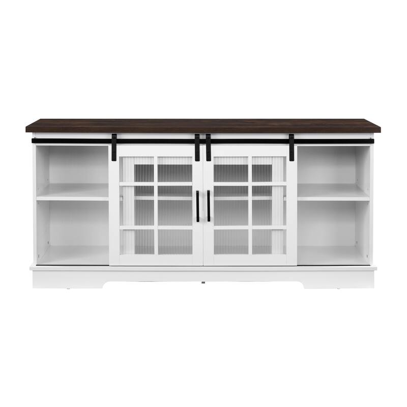 59" TV Stand with Sliding Glass Doors and Adjustable Shelves for TVs Up to 65"
