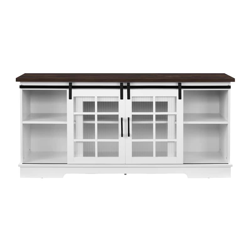 TV Stand for TVs up to 65''with Sliding Glass Doors & Adjustable Shelves, Large Storage Cabinet , Cable Management