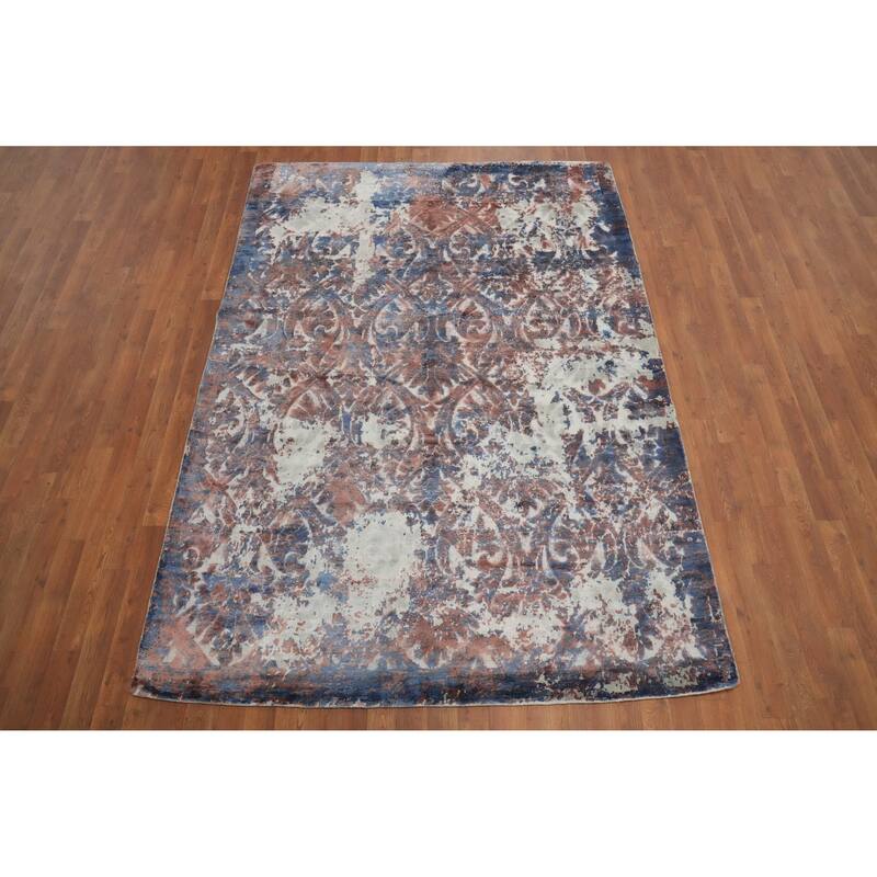 Hand Knotted Oriental Viscose Silk Carpet Modern Abstract Multi-Colored Abstract Area Rug - 8' 0'' X 5' 7''