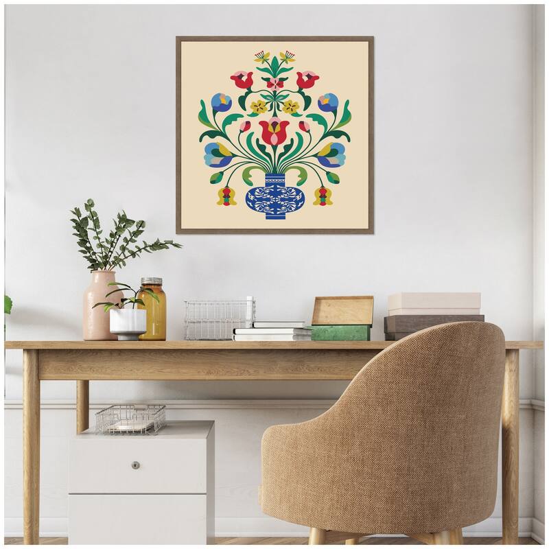 Kate and Laurel Floral Blue Vase 02 by Rachel Lee Framed Canvas Wall Art Print