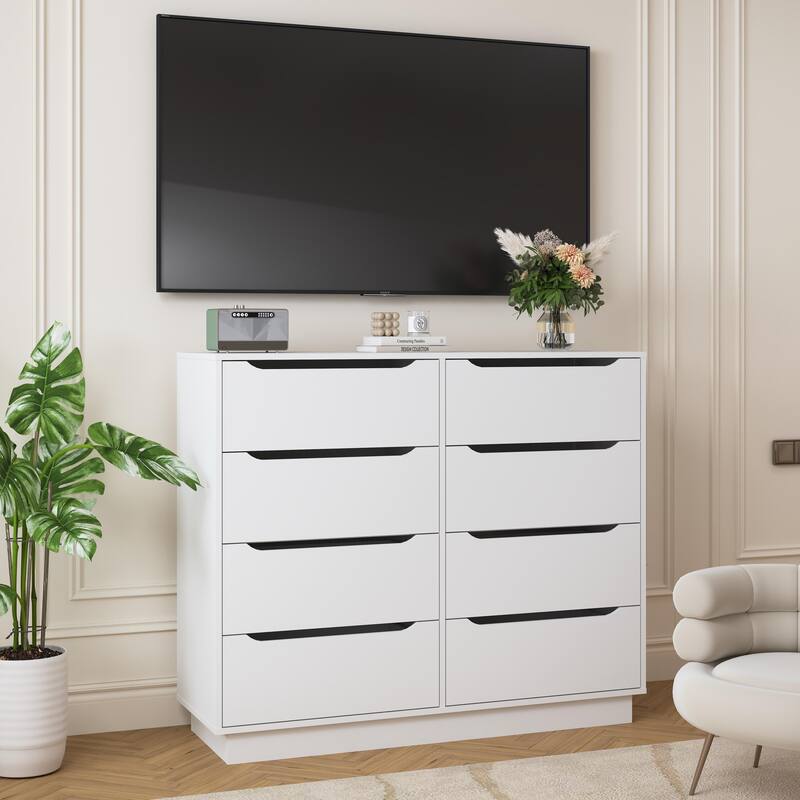 Wooden White Dresser for Bedroom, 9 Drawer/8 Drawers Double Dressers & Chest of Drawers, Large Clothing Storage Cabinet