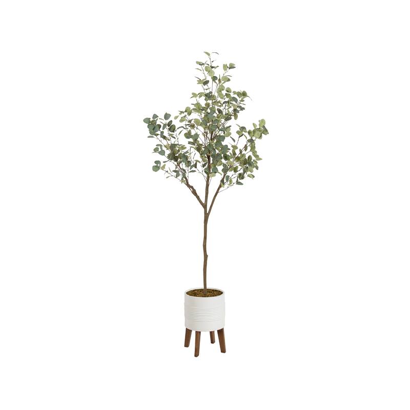 Kate and Laurel Eudora Faux Eucalyptus Tree - 6.5ft - White/Rustic Brown