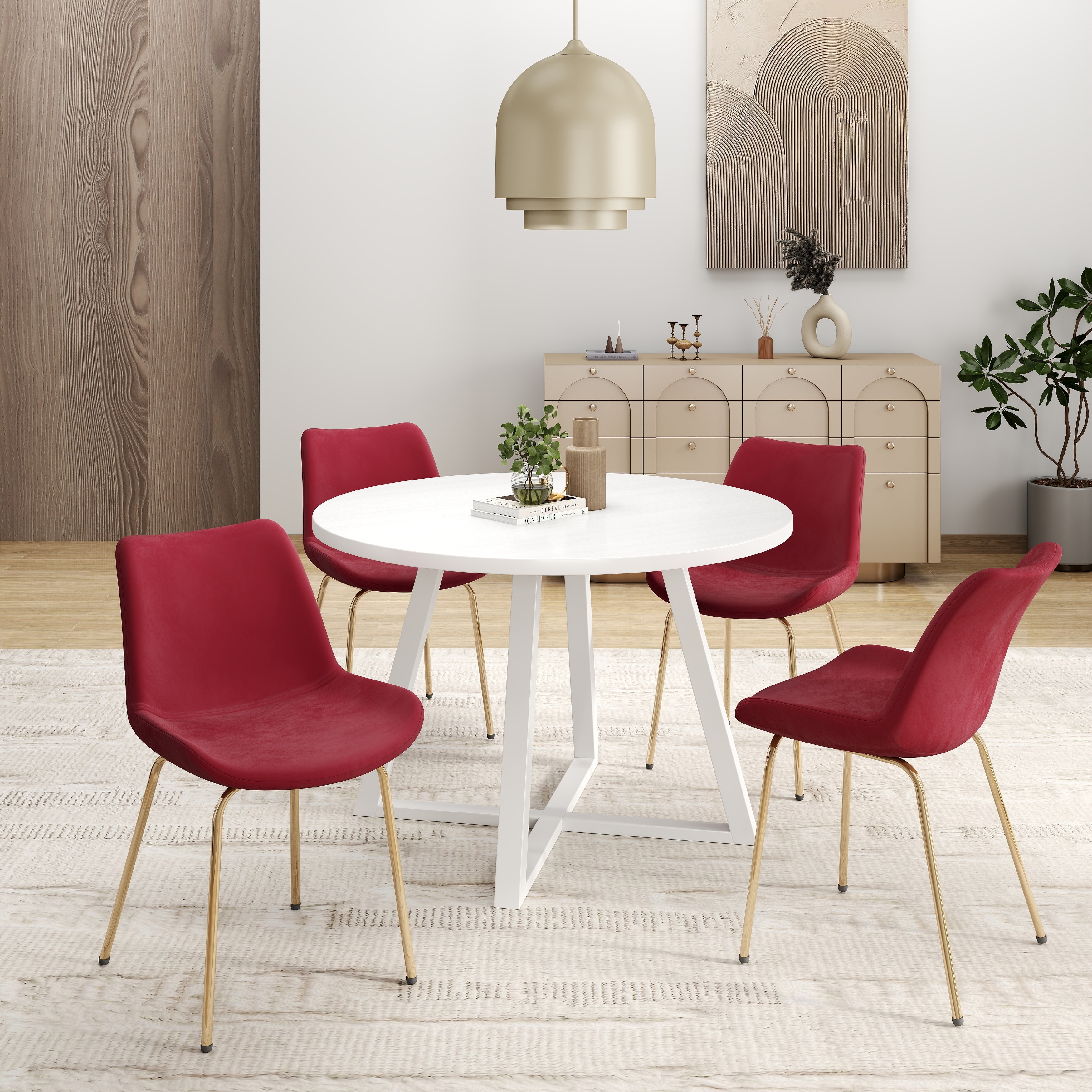 Modern Dining Set with Round Table & Velvet Chairs