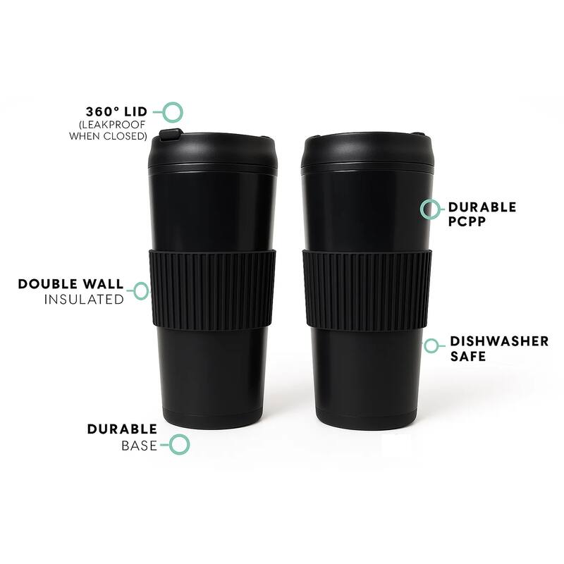 Mesa Hot Double Wall Travel Tumbler, Black, 20 oz, Set of 2
